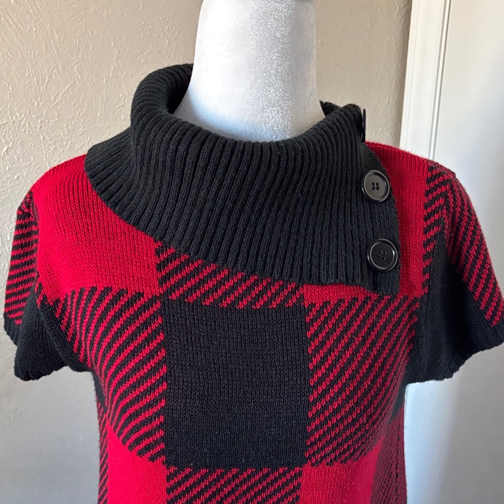 Clear out!!! Red and Black Plaid Sweater Mini Dress/Tunic size L